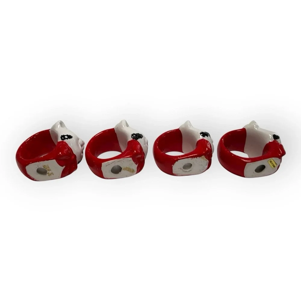 (4) VTG 1980s Taiwan Ceramic Christmas Cat Santa Hat Napkin Rings Tablescape